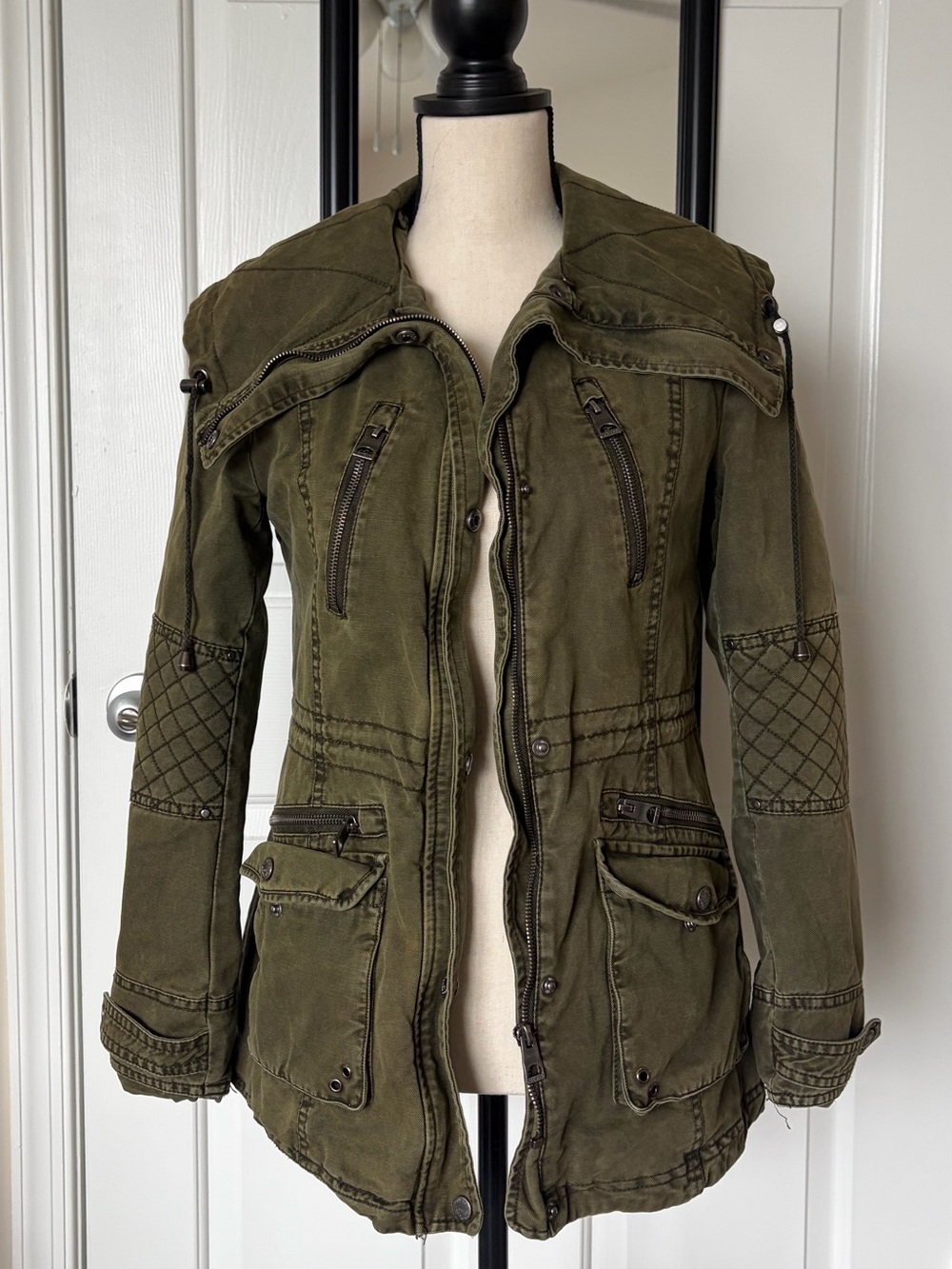 Guess Olive Green Utility Jacket with Quilted Elbow Details